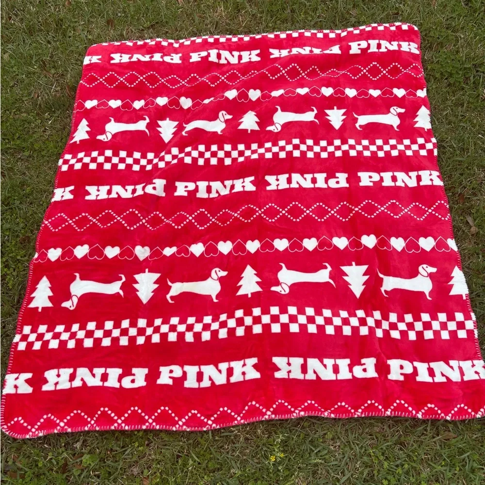 Red PINK Blanket with Festive Design